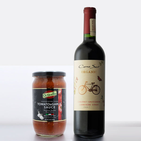 コノスル オーガニック赤ワイン＆トマトソースセット | 有機栽培ワインとイタリア産パスタソース